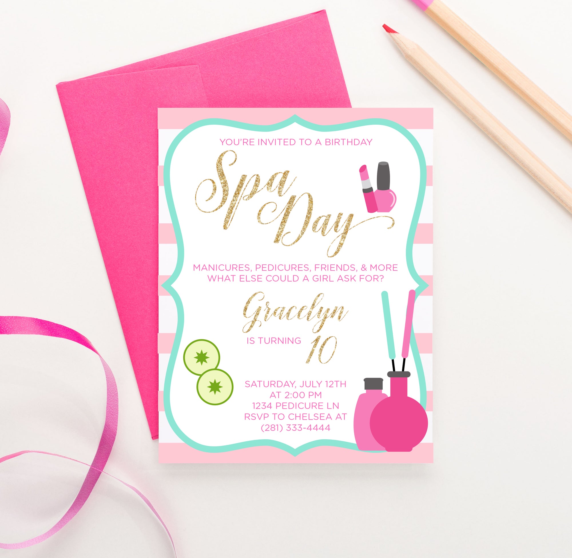 Spa Day Birthday Party Invitations Personalized