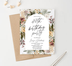 Elegant Floral Arch 40th Birthday Invitations Or Choose Your Age
