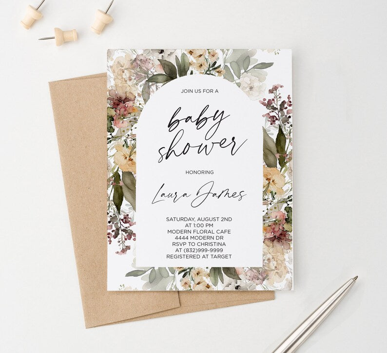 Elegant Baby Shower Invites With Floral Arch 