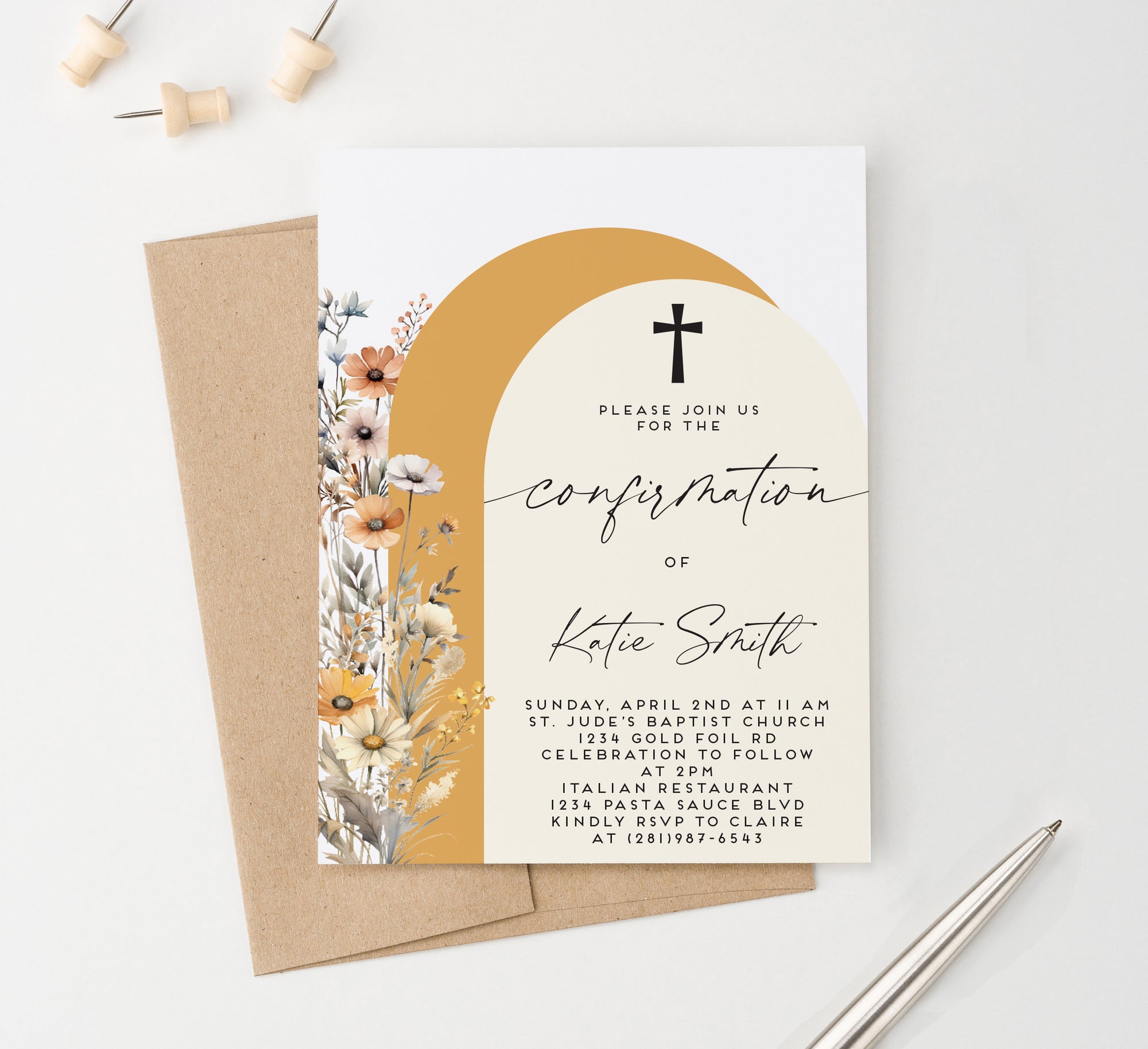 Boho Wildflower Confirmation Card With Arches