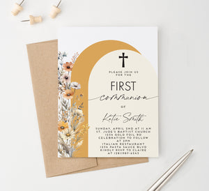 Boho Wildflower Communion Invitations With Arches