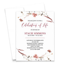 Botanical Celebration Of Life Invitations With Wreath