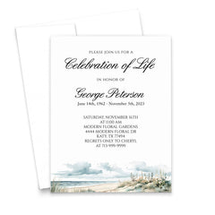 Personalized Funeral Announcement Card With Watercolor Beach