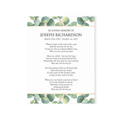 Elegant Botanical Custom Prayer Cards For Funeral