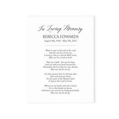 Simple Celebration Of Life Prayer Cards Personalized