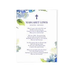 Customized Memorial Prayer Card With Blue Flowers