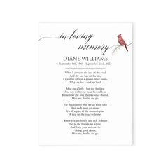 Elegant Custom Funeral Prayer Cards With Red Cardinal
