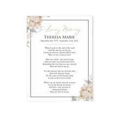 Watercolor Floral Funeral Prayer Cards With Border