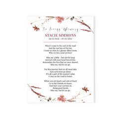 Rustic Personalized Funeral Prayer Cards With Wreath