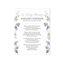 Custom Botanical Prayer Cards With Lavender Flowers