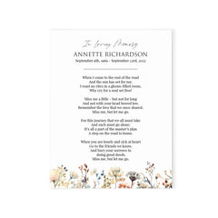 Classy Watercolor Funeral Prayer Cards With Wildflowers