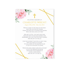 Watercolor Pink Floral Celebration Of Life Prayer Cards