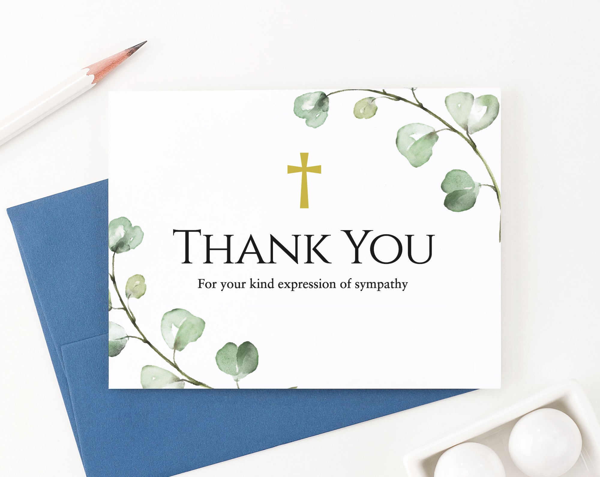 Eucalyptus Folded Memorial Thank You Cards For Funeral