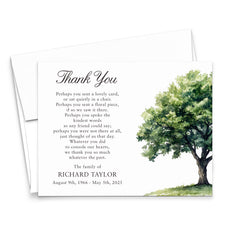 Watercolor Sympathy Thank You Cards With Oak Tree