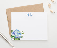 Blue Hydrangea Personalized Monogram Stationery Cards