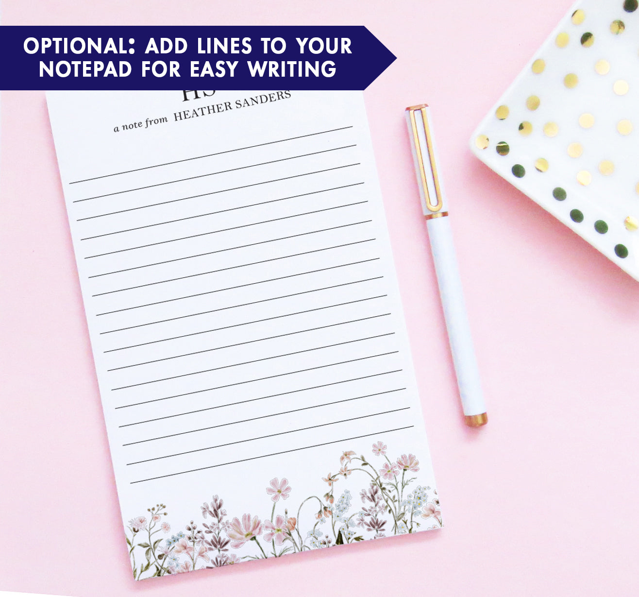 A Note From Personalized Notepad With Pink Wildflowers