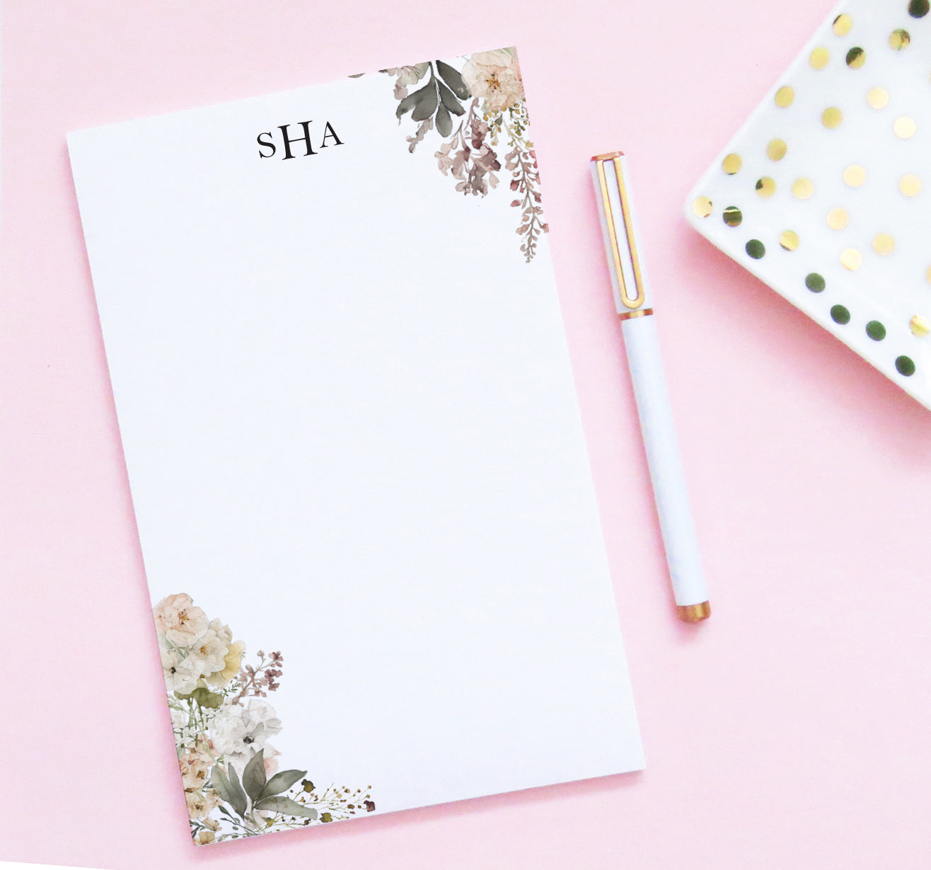 Minimalist Floral Initialed Notepad Stationery
