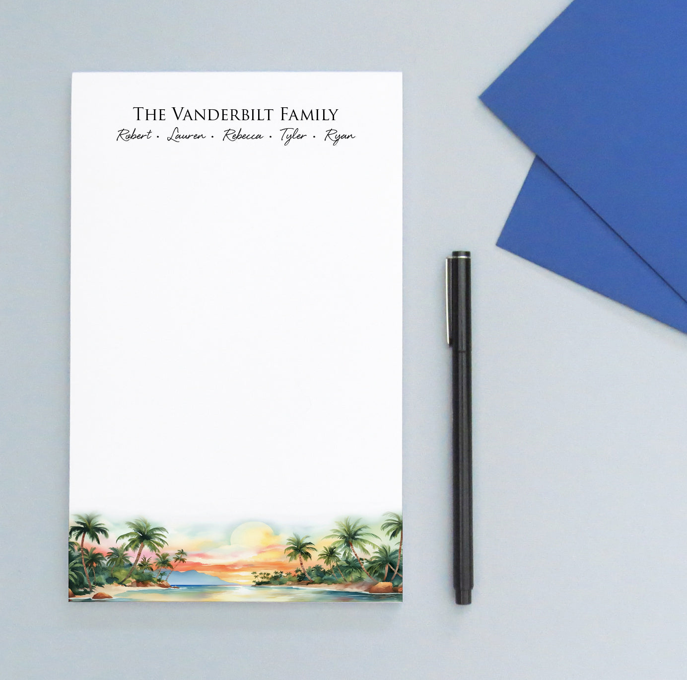 Watercolor Sunset Beach Customized Family Notepad With Names