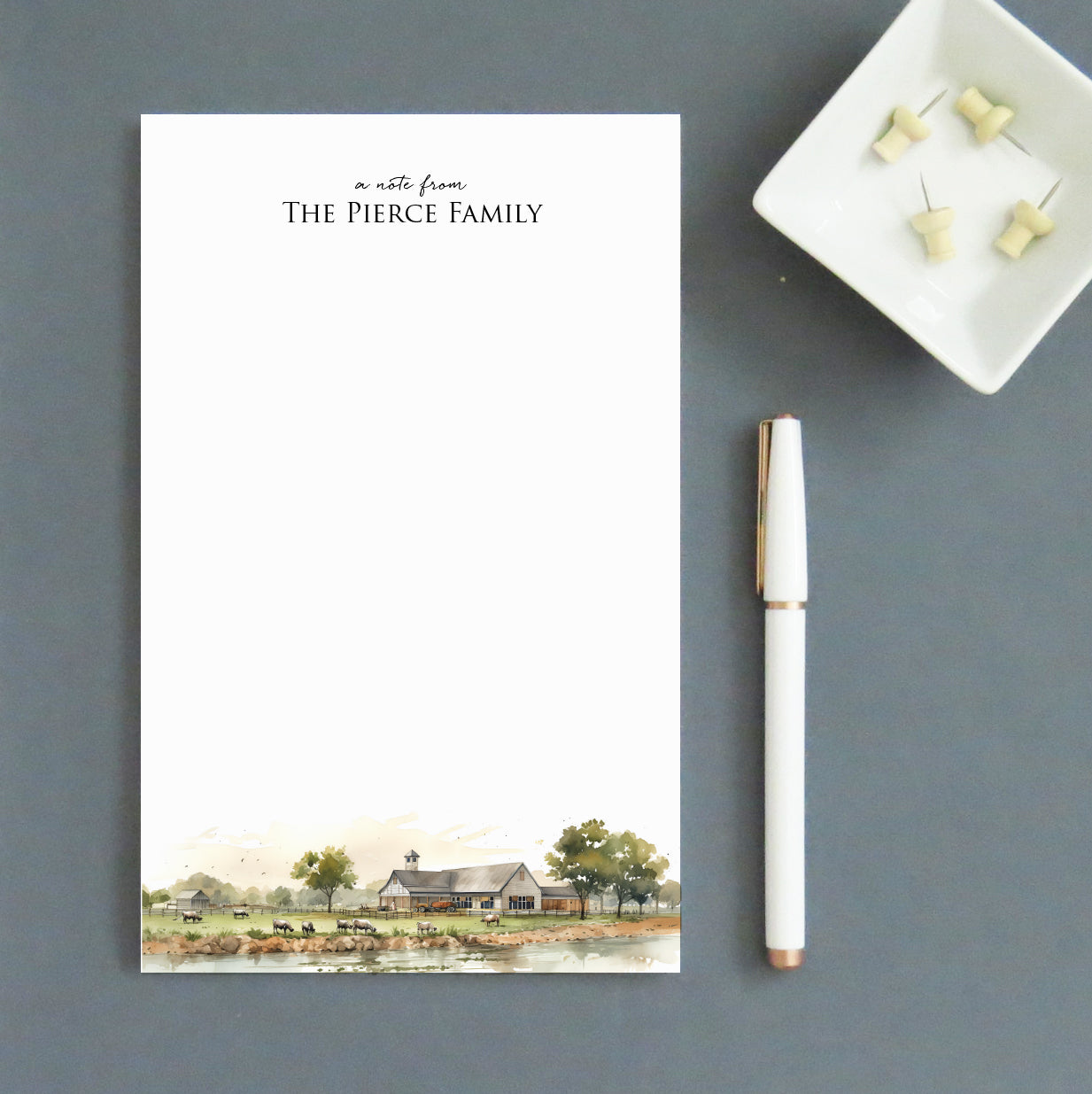 Farm And Cows Landscape Personalized Family Notepads With Last Name