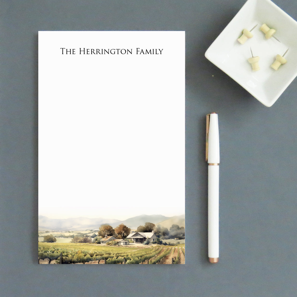 Watercolor Vineyard Landscape Personalized Family Notepads