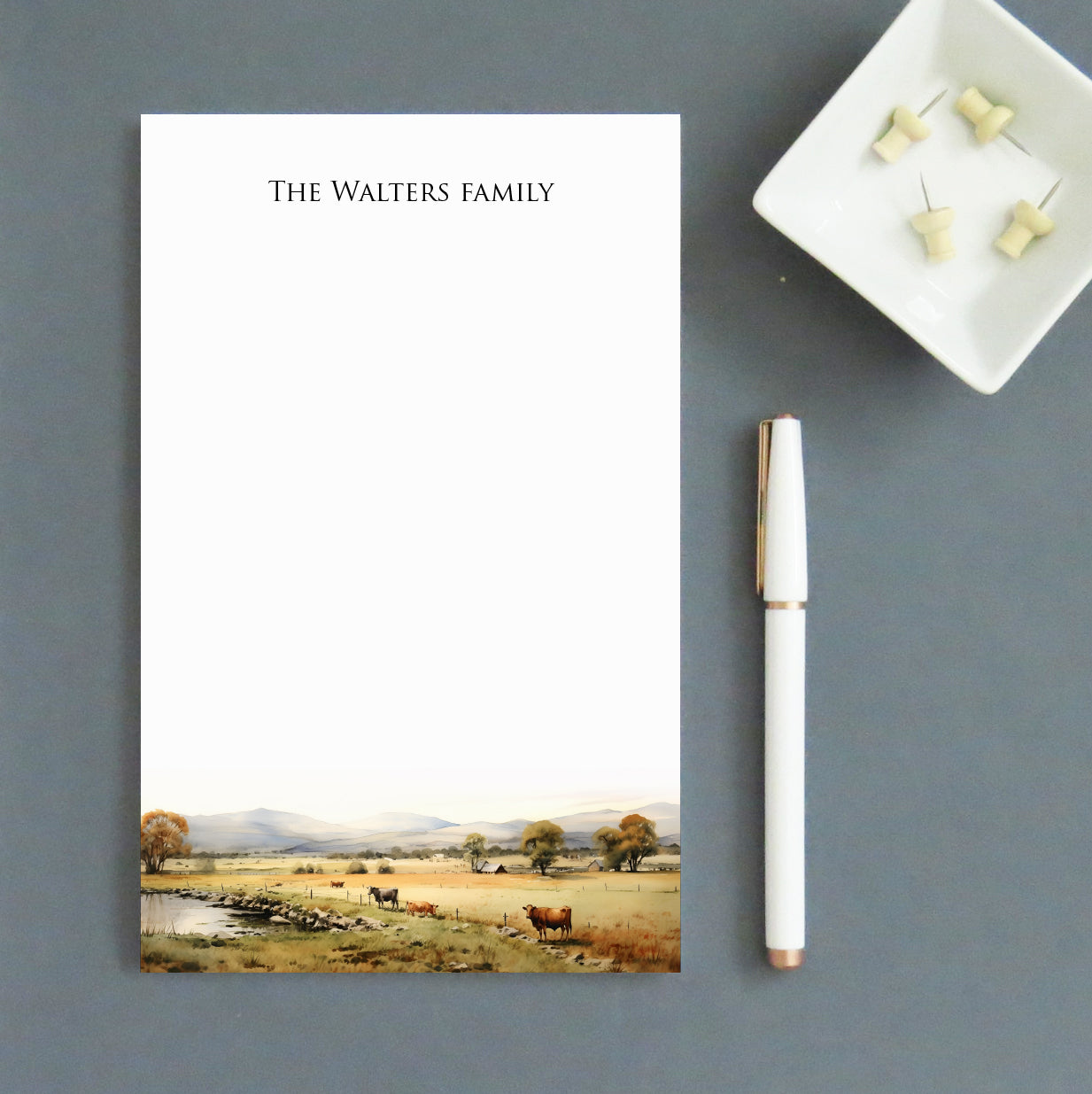 Cow Pasture Landscape Customized Family Notepad With Last Name