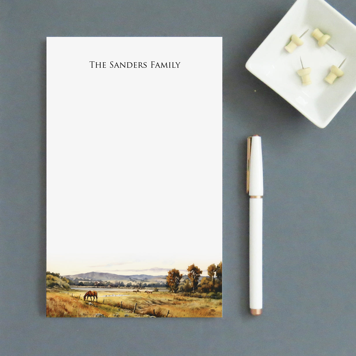 Pasture Landscape Personalized Notepads For Family With Horses