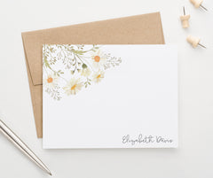 PS209 White Wildflower Custom Printed Note Cards stationery wild flower women girly cute greenery floral