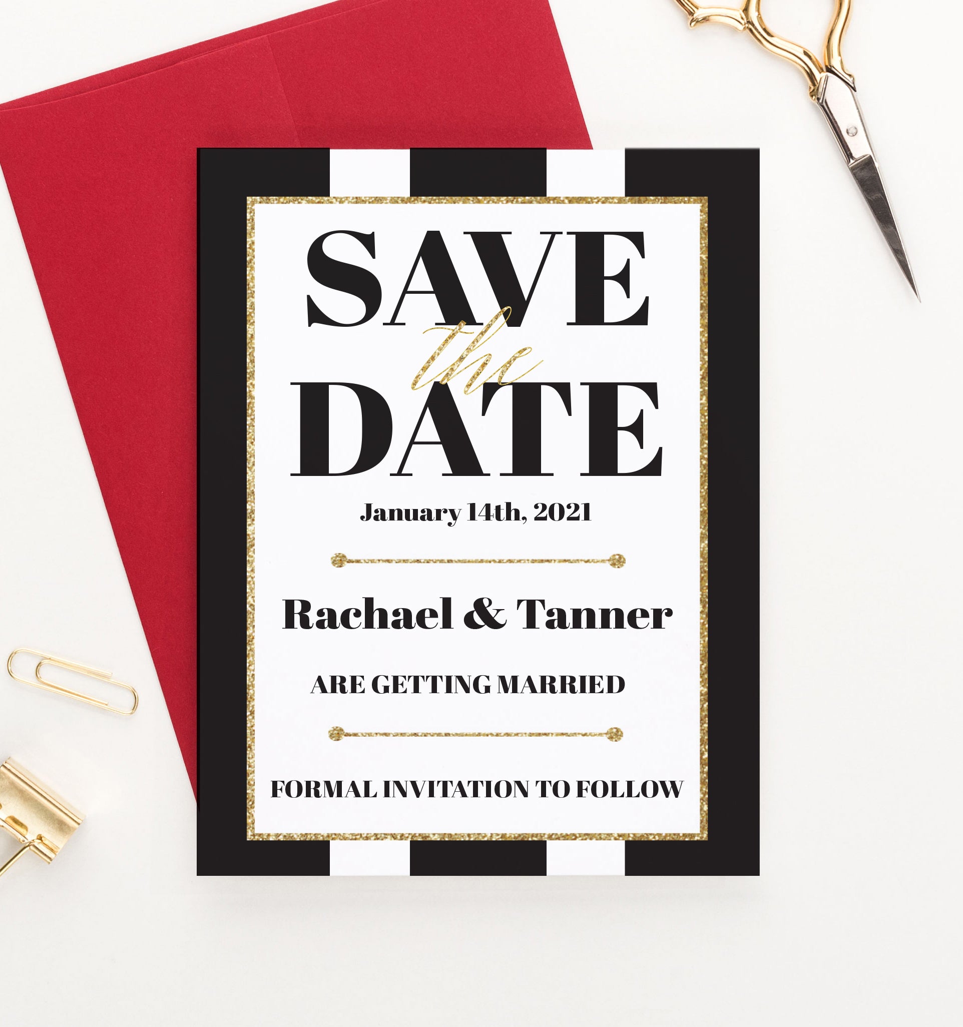 Custom Black And Gold Wedding Save The Dates