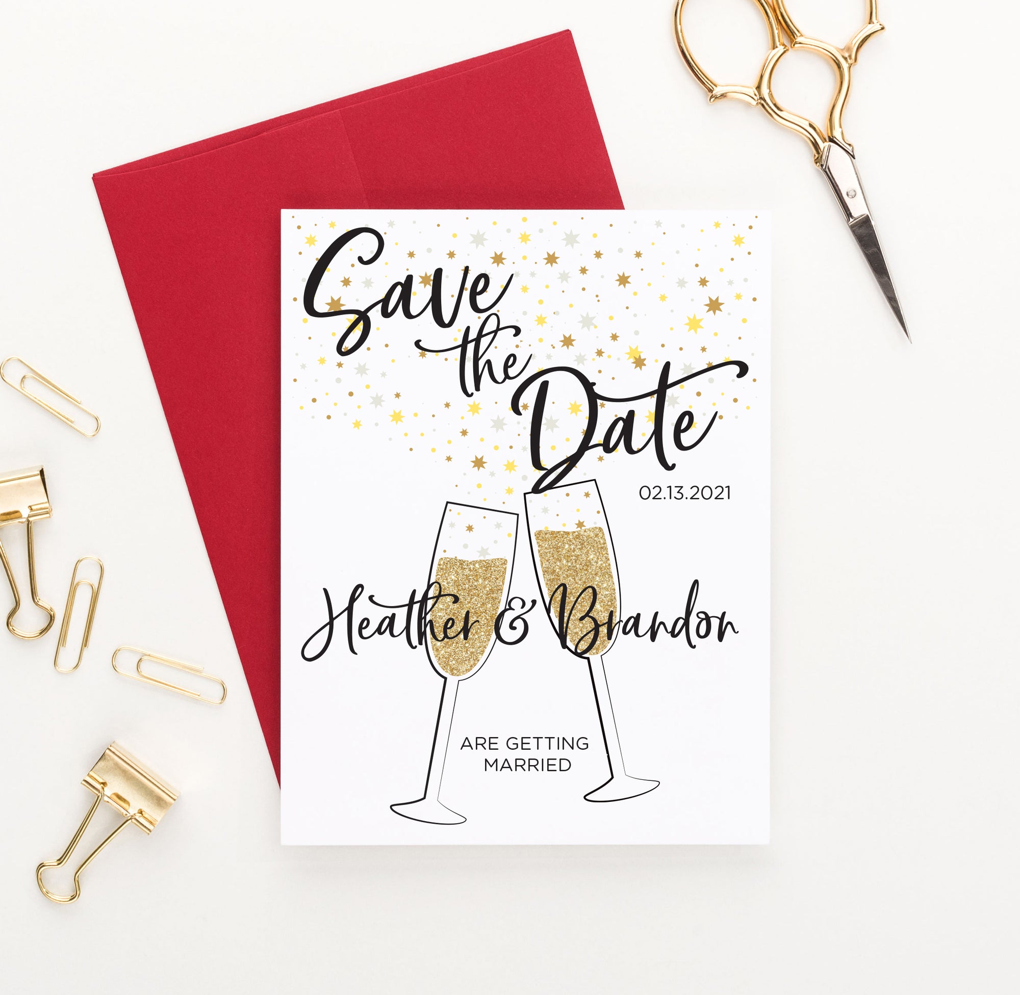 Champagne Glasses Save The Date Invitations Personalized