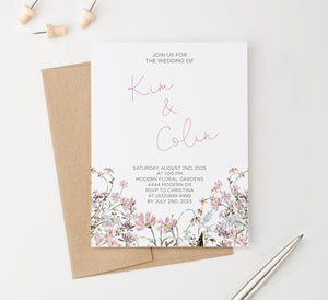 Wildflower Pink Wedding Invitation Delicate B