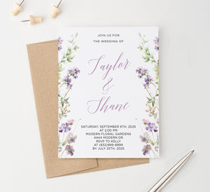 Sophisticated Purple Wedding Invitations with Florals