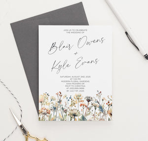Unique Wedding Invitations with Watercolor Wildflowers B