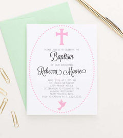 BAPI008 polka dot border baptism invites for girls