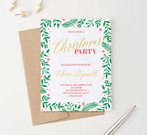 CPI007 red and gold christmas party invitation with holly border elegant holiday 2