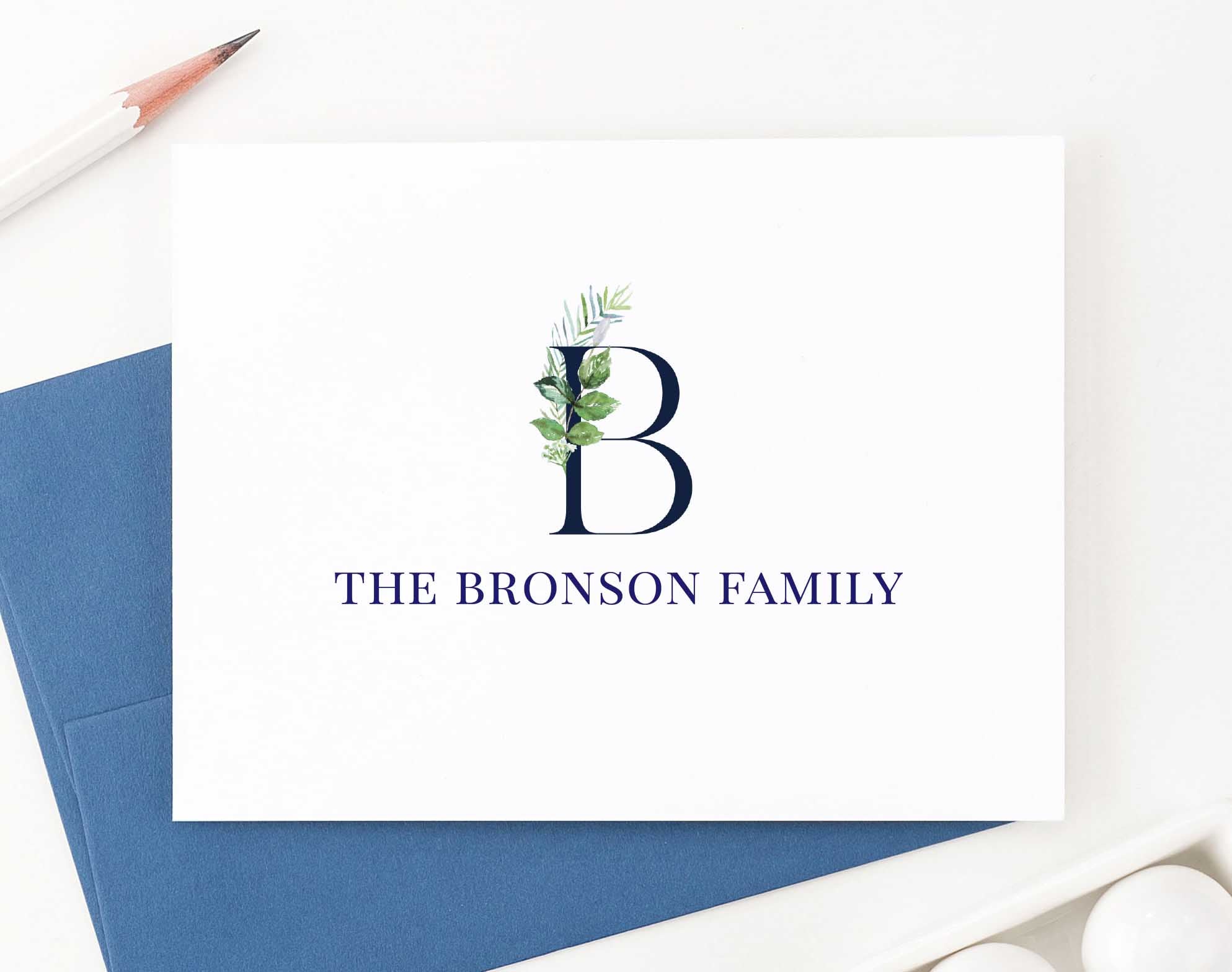 FS013 greenery initial and last name stationery for couples family anniversary engagement gifts 1