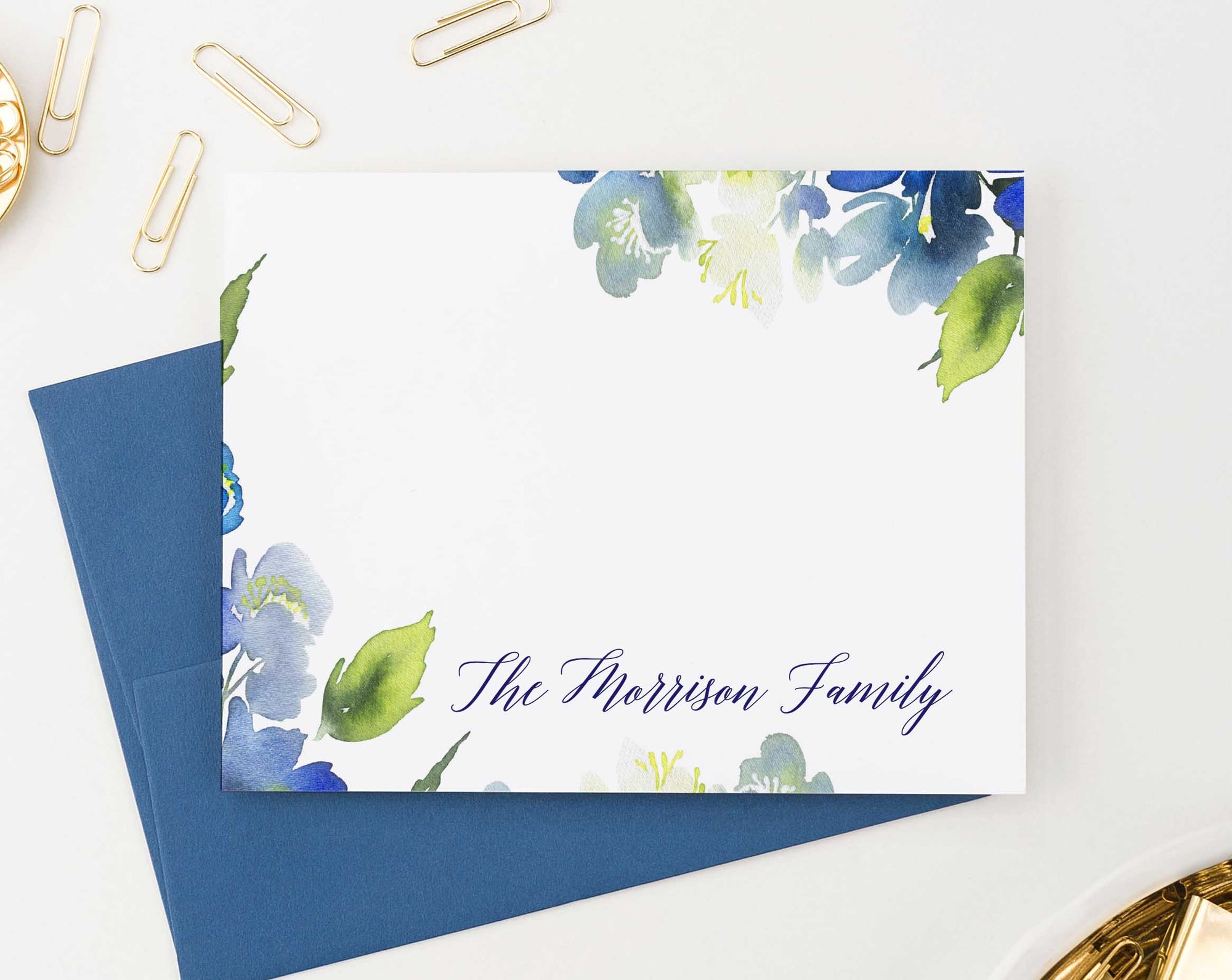 FS015 watercolor blue greenery family thank you notes couples wedding personalized 1