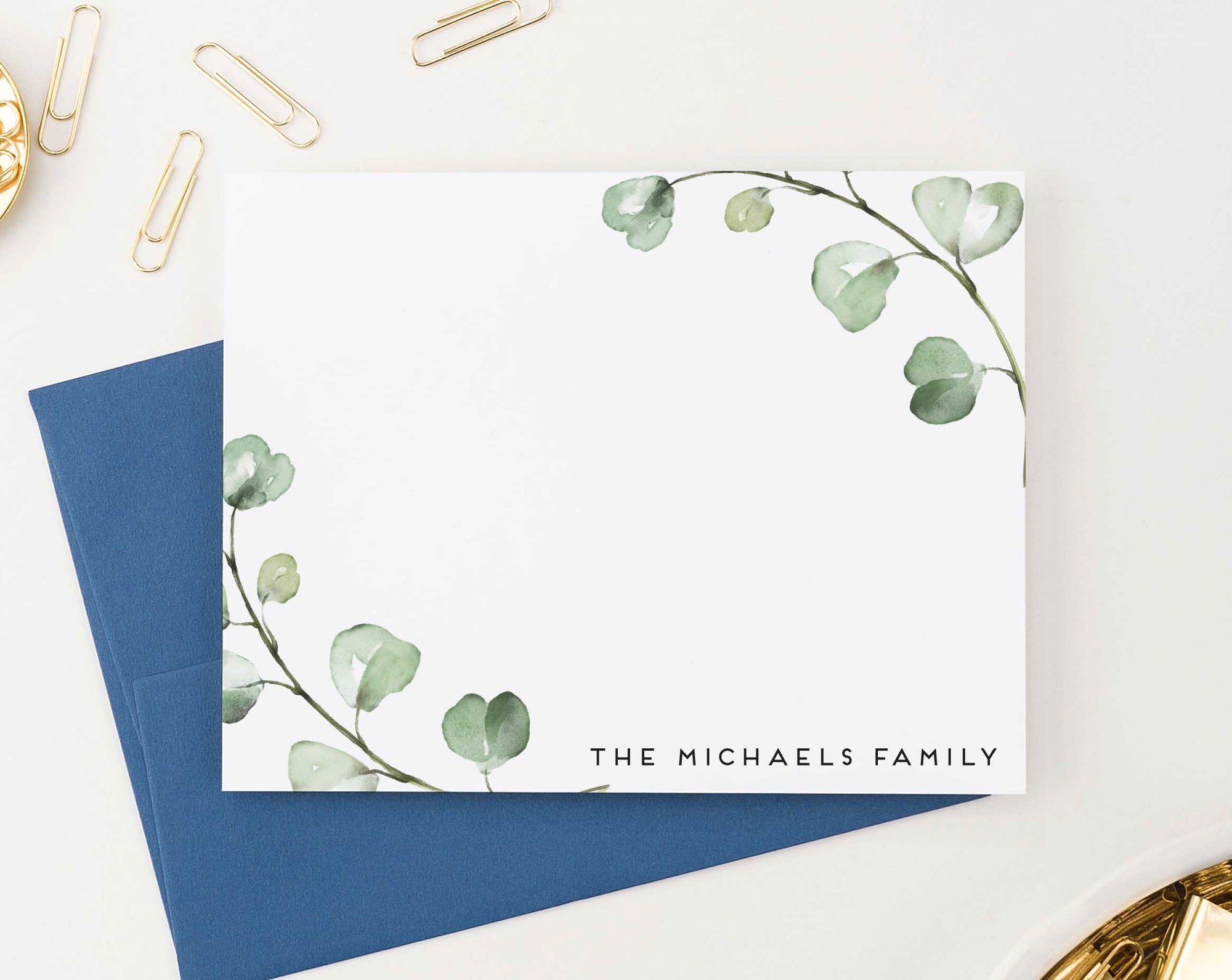 FS016 watercolor greenery branches family thank you notes personalized couples eucalyptus 3
