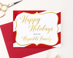 HGC006 personalized holiday cards with candy cane striped border gold modern 2