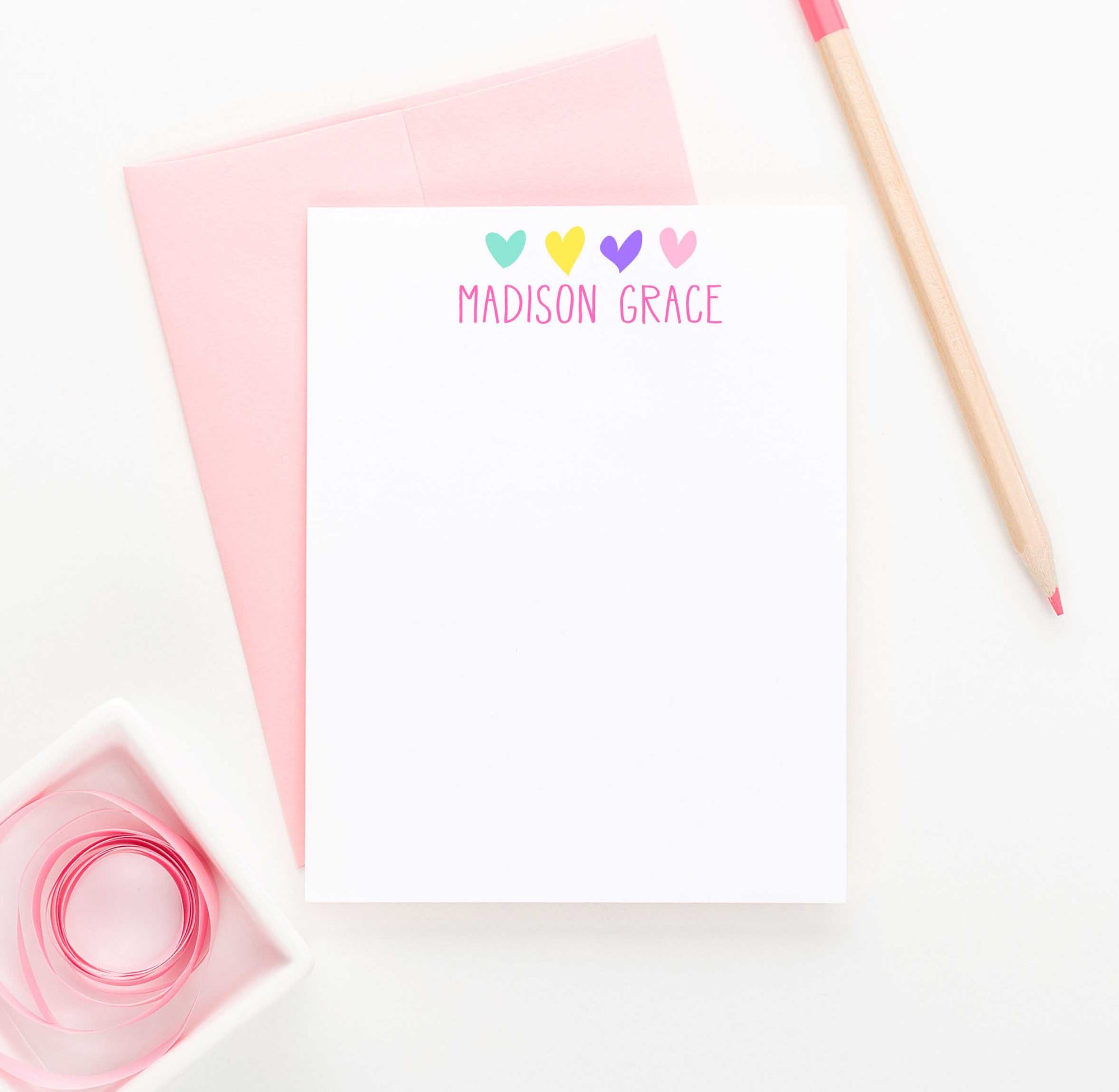 KS008 personalized hearts kid stationary note cards set heart cute simple 1