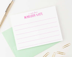 KS096 personalized a note from lined note cards for girls boys kids kid line lines simple stationery