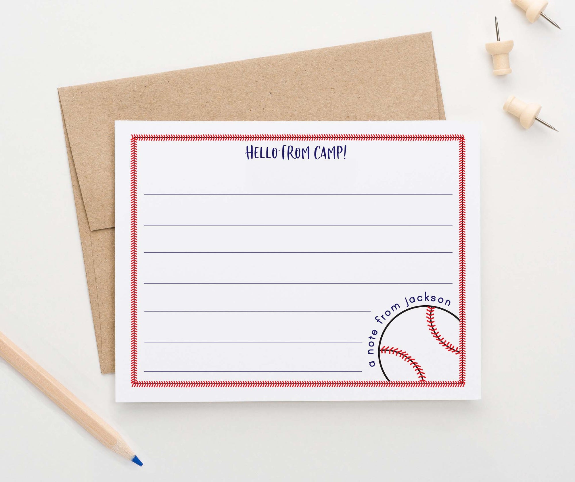 KS206 Personalized Baseball Camp Stationary for Boys a note from sport kids