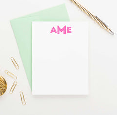 MS021 personalized block font 3 letter monogrammed note cards set women men simple