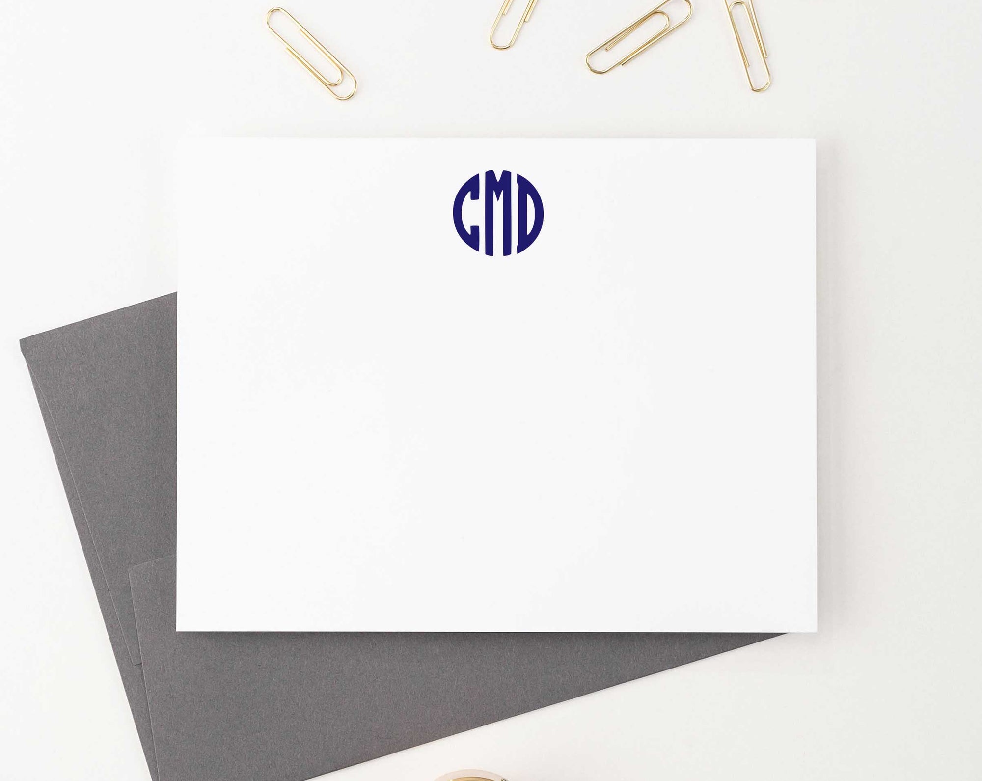 MS025 personalized 3 letter circle monogram stationery for adults simple classic note cards 1