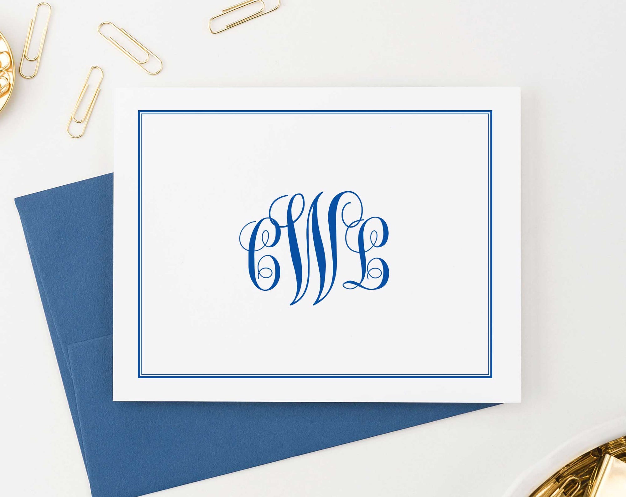 MS026 professional monogram notecards for adults 3 letter folded border business classic