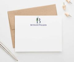 MS041 personalized greenery 1 initial note cards for women men elegant monogram