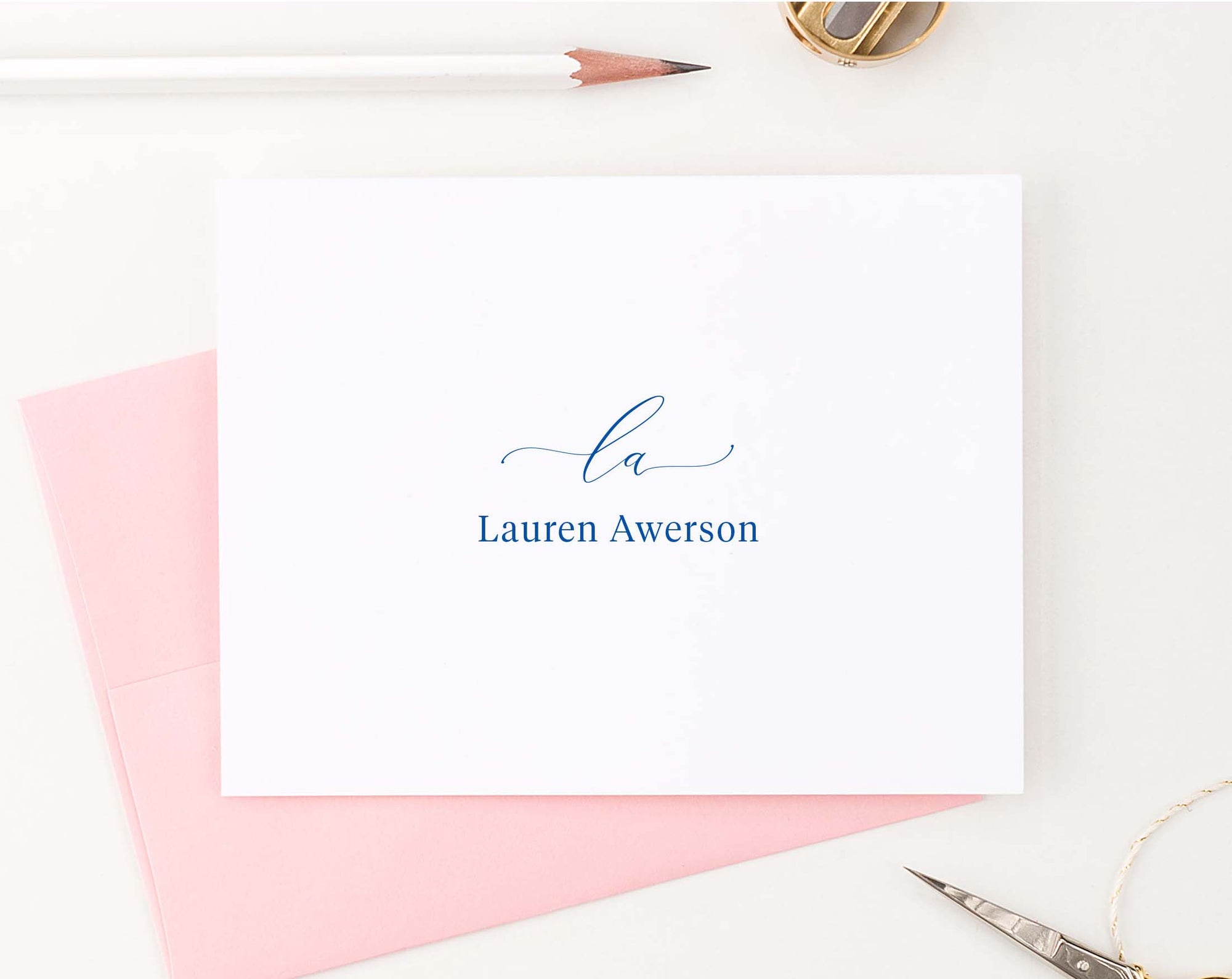 MS061 elegant folded 2 initial and name monogrammed stationary personalized script block font