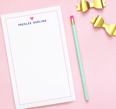 NP011 name and heart personalized kids notepad polkadot border block font