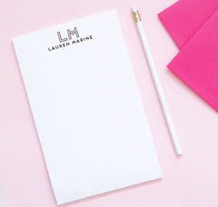 NP101 personalized modern 2 letter monogram note pads for adults writing paper