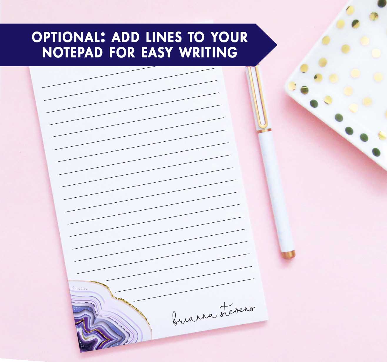 NP123 purple agate personalized notepad for women amethyst writing stationery