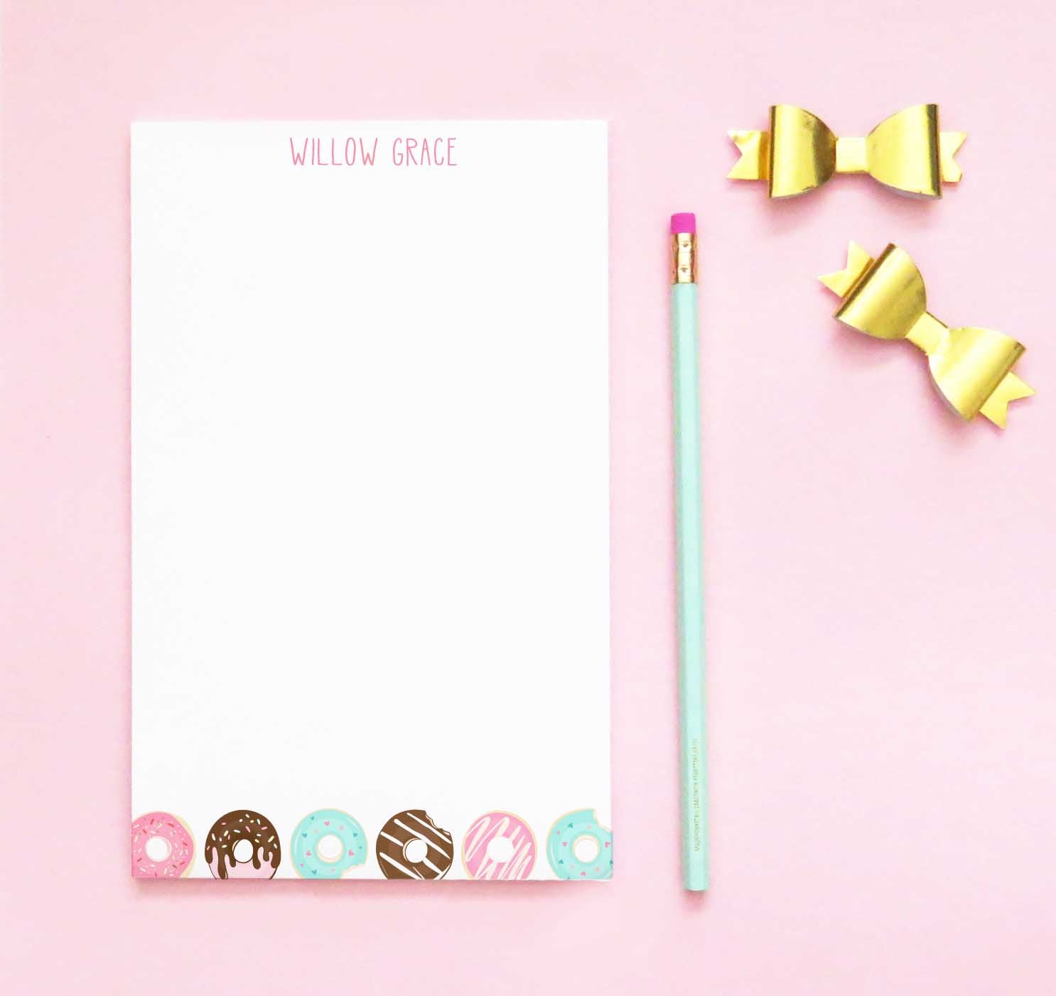 NP145 kids donut note pad personalized set donuts block font